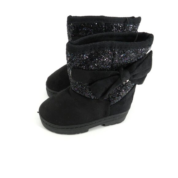 Bebe Baby Girls Black Glitter Bow Winter Boots Size 6 NWT $48 - Picture 6 of 6